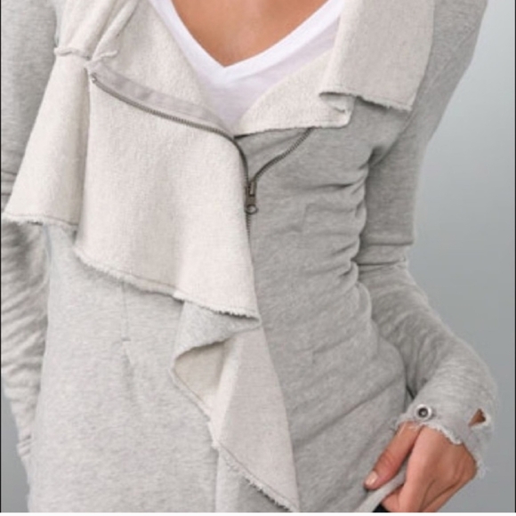 We The Free Gray Ebb & Flow Asymmetrical Ruffle Double Zip Up Jacket Sz L - Picture 5 of 15